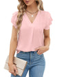 Polyester Blouses - Women's V-Neck Blouse Short Sleeve Business Casual Work Shirt Summer Top
