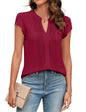 Beautiful Blouses For Ladies - Women's V-Neck Blouse with Pintuck Detail Short Petal Sleeve Business Top