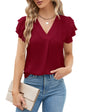 Polyester Blouses - Women's V-Neck Blouse Short Sleeve Business Casual Work Shirt Summer Top