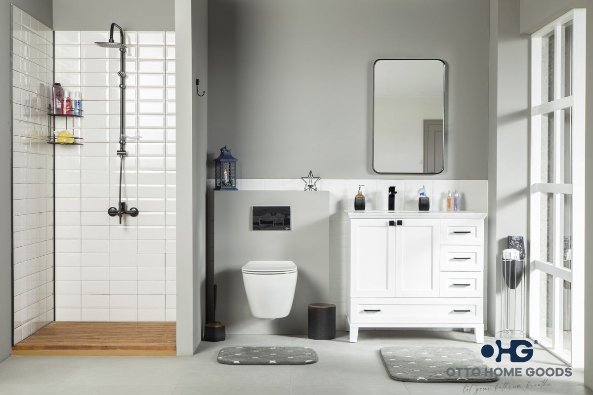 Paloma 36" White Bathroom Vanity with Quartz Top & Black Hardware