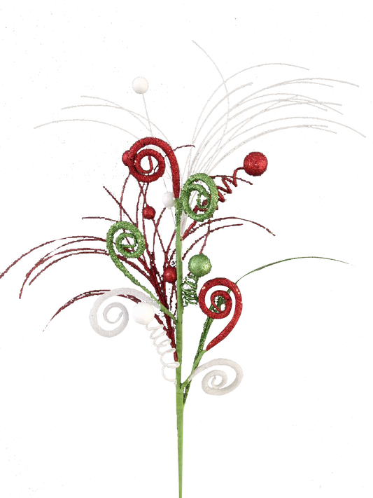 Glitter Curl Ball Grass Spray Red,Green,White