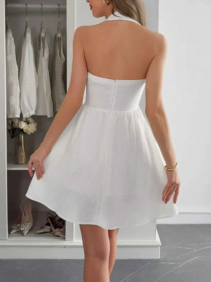 Halter Neck Mini White Summer Dress