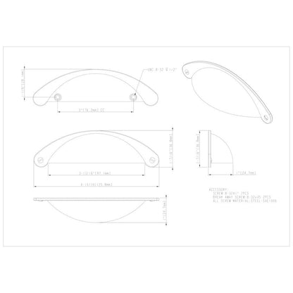 3" Center-to-Center Satin Nickel Lyon Cabinet Cup Pull