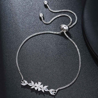 Zircon Flower Leaf Bracelet - Silver & Gold-plated Design for Women's Daily and Holiday Wear