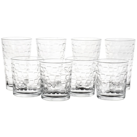 Gibson Home Canton 16 Piece Embossed Square Glassware Tumbler Set | Glassware | Under $100 | Kitchen + Metal