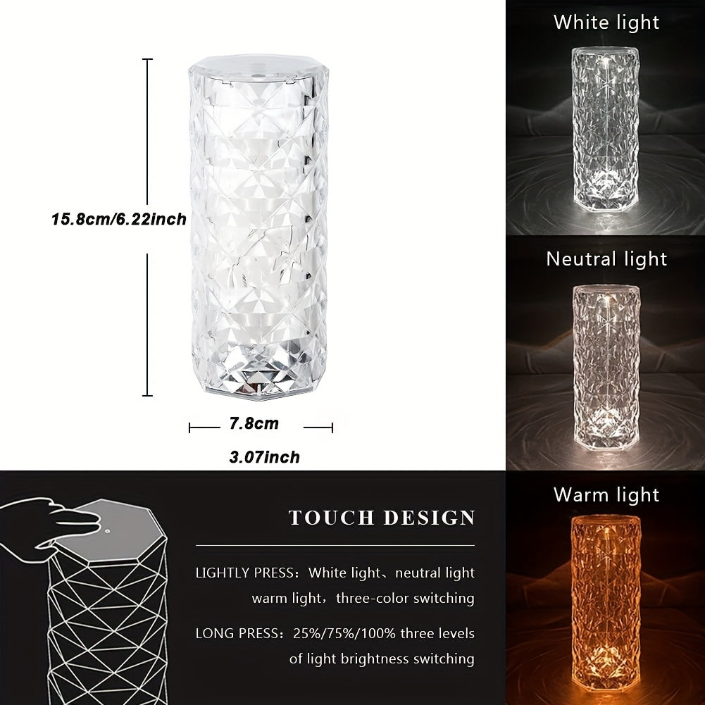 Crystal Diamond Desk Lamp TouchControlled LED Light with USB Charger