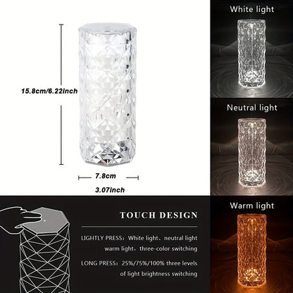 Crystal Diamond Desk Lamp TouchControlled LED Light with USB Charger