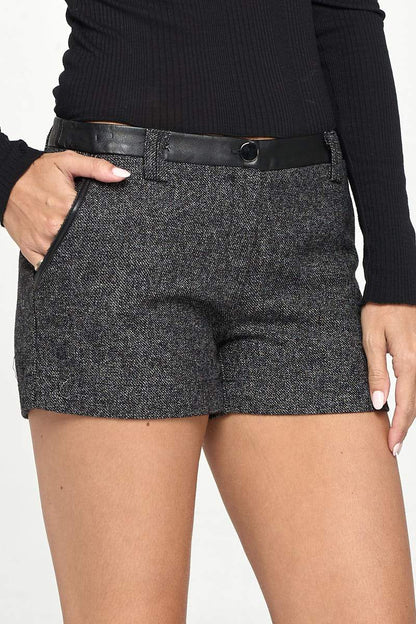 High-Waist Tweed Shorts with Faux Leather Trim | Apparel | Kitchen + Metal