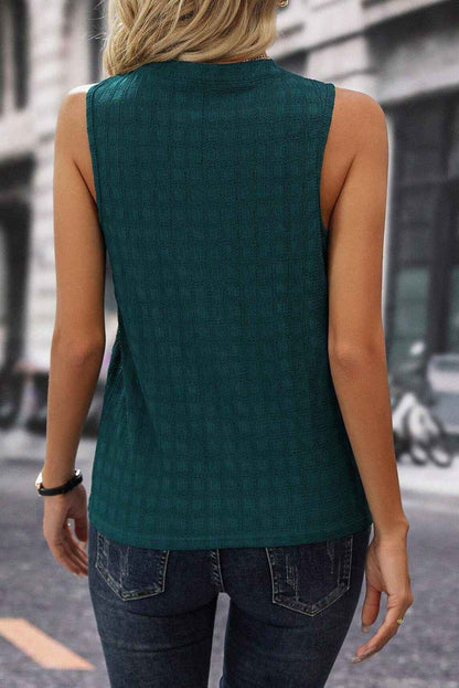 Sea Green Sleeveless Top - Textured Split V Neck Women's Shirt