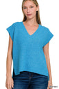 Zenana Oversized Sweater Vest with Side Slit in Sky