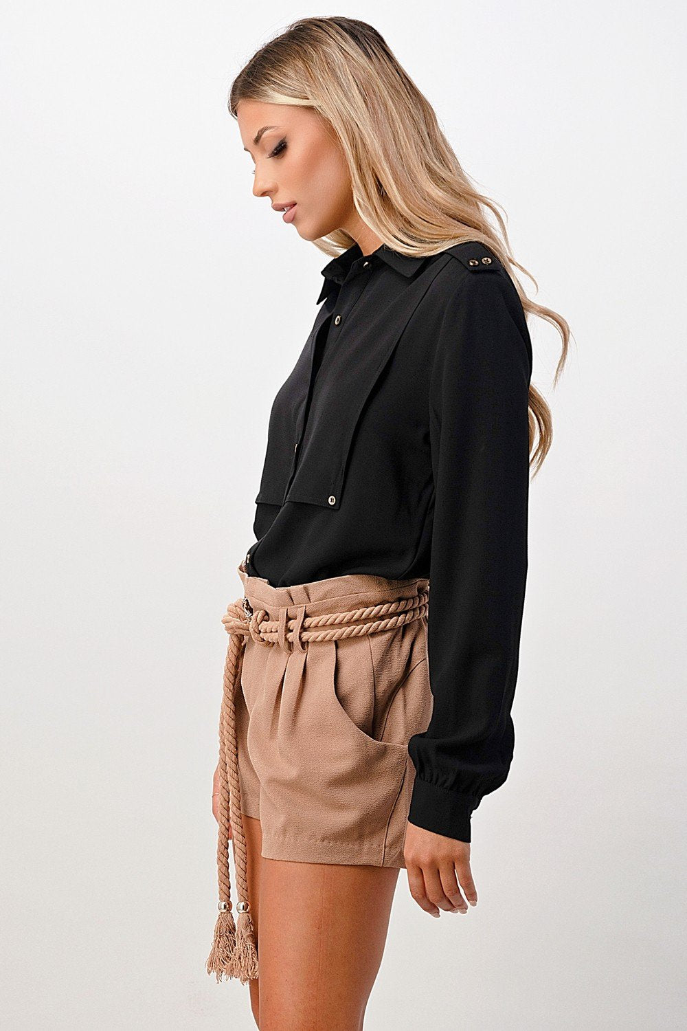 Long Sleeve Button-Down Blouse with Gold Button Accents | Apparel | Kitchen + Metal
