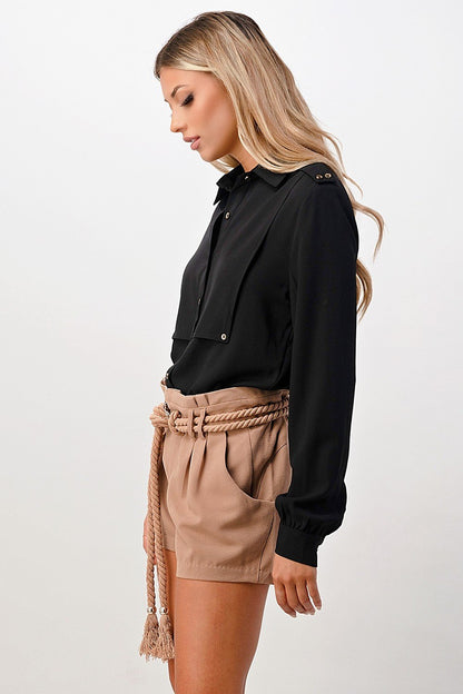 Long Sleeve Button-Down Blouse with Gold Button Accents | Apparel | Kitchen + Metal
