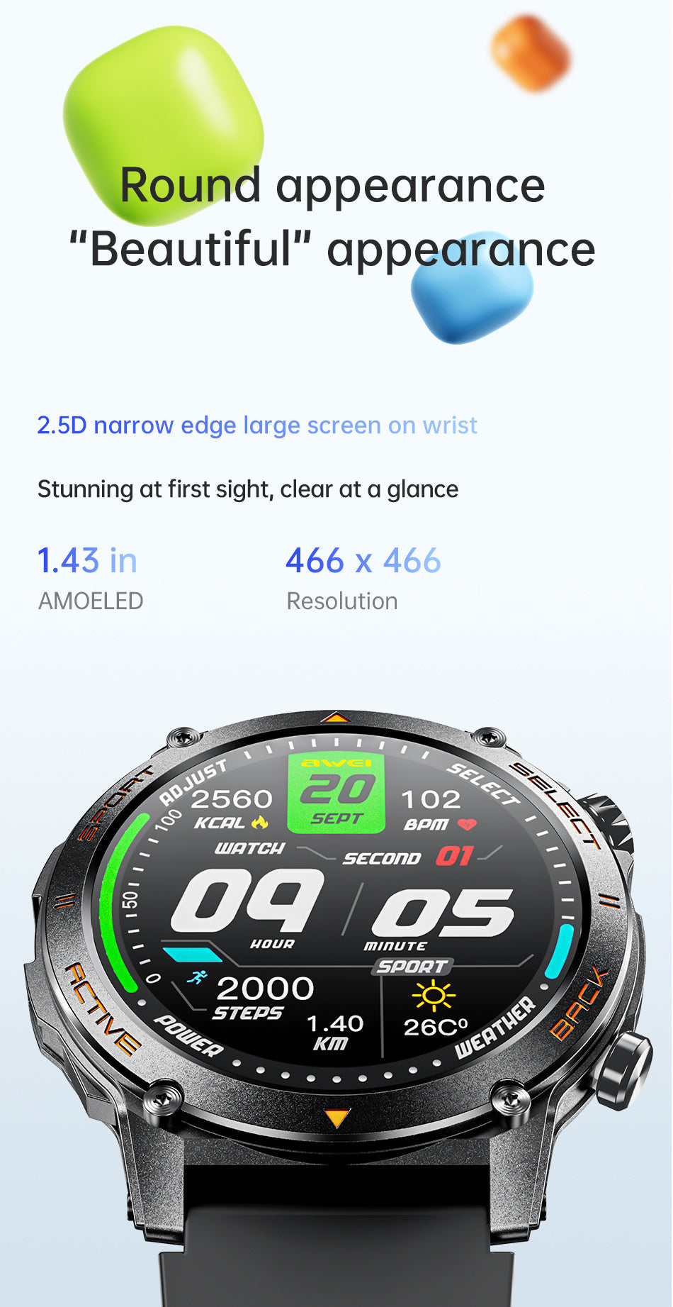 AWEI AMOLED Smartwatch H52 Multiple Colors