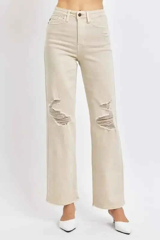 High Waist Distressed Wide Leg Jeans