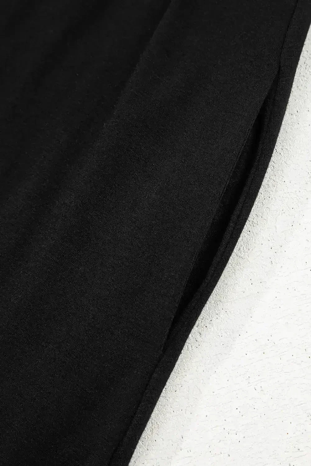 Black Solid Color Short Sleeve High Waist Pocketed Midi Dress