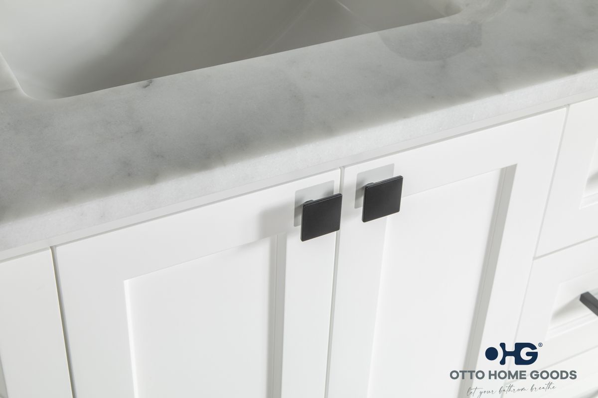 Paloma 42" White Bathroom Vanity with Quartz Top & Black Hardware