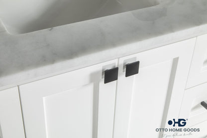 Paloma 42" White Bathroom Vanity with Quartz Top & Black Hardware
