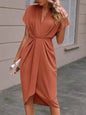 Summer Batwing Sleeve Dress - Stylish V-neck Pleated Short Sleeve Dress for Women