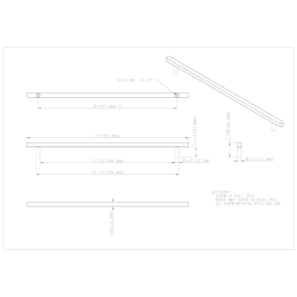 96 mm Center-to-Center Satin Nickel Square Dominique Cabinet Bar Pull