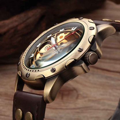 Men's Bronze Steampunk Watch - 44mm Automatic Skeleton Timepiece