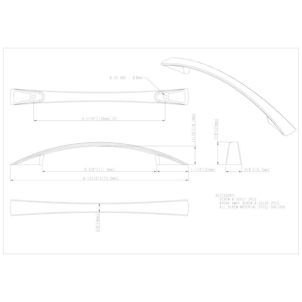 96 mm Center-to-Center Satin Nickel Flared Regan Cabinet Pull