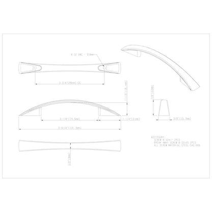 96 mm Center-to-Center Satin Nickel Flared Regan Cabinet Pull