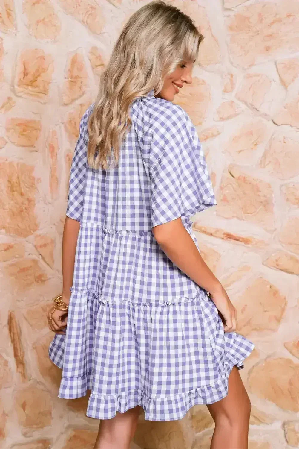 Lavendula Plaid Frill Tiered Mini Dress