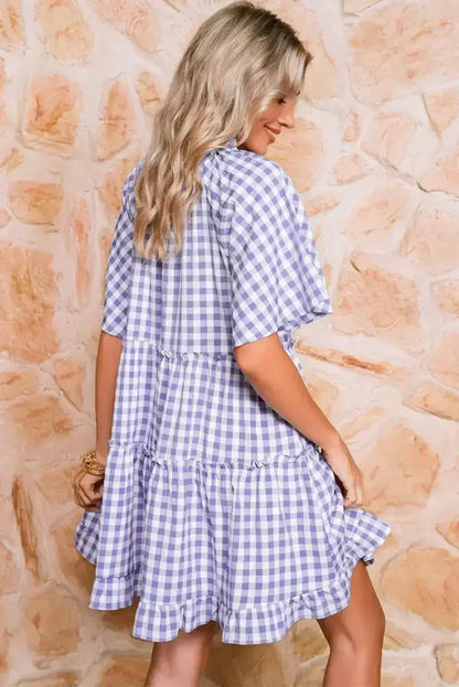 Lavendula Plaid Frill Tiered Mini Dress