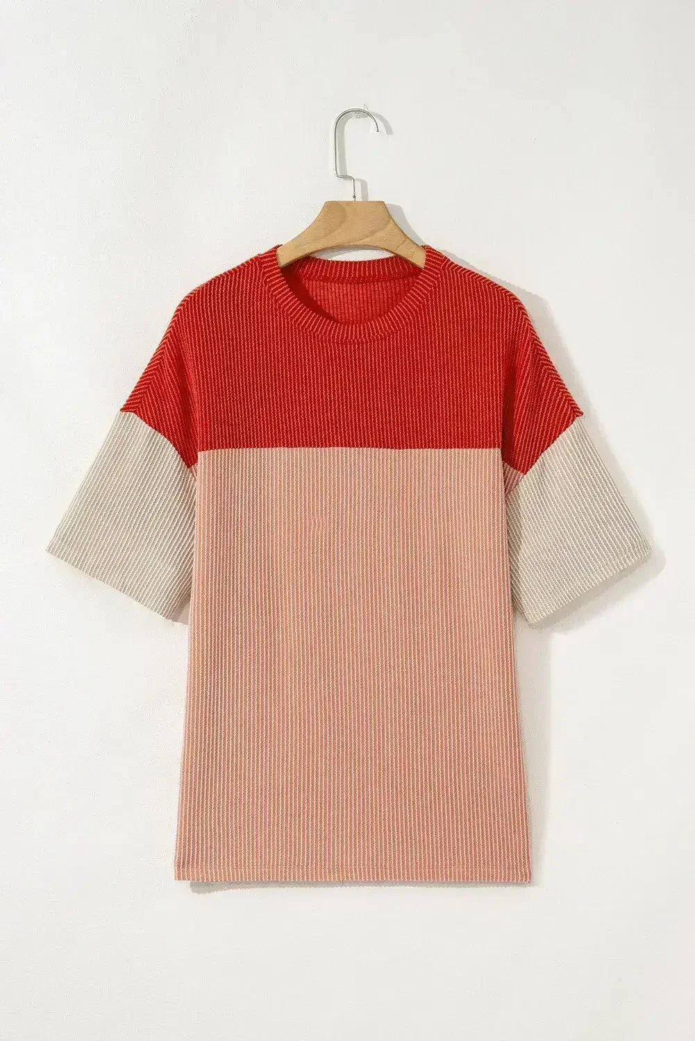 Black Color Block Ribbed Side Slits Half Sleeve Top