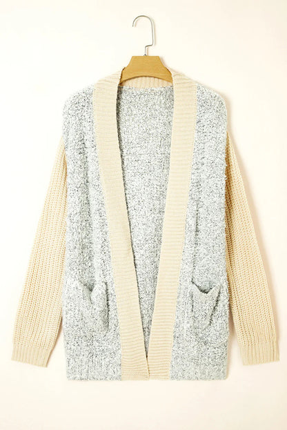 High-rise Patchwork Side Pockets Open Front Cardigan