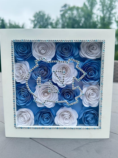 Fully Customizable: BLINGED OUT Flower Shadow Box *College Logo *Graduation Gift *Bed Party Decor *College Acceptance *High School Grad  *College Commitment