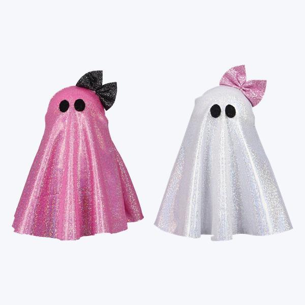 Halloween Carnival  8" Fabric Colorful Shinny Tabletop Ghosts - SET OF 2