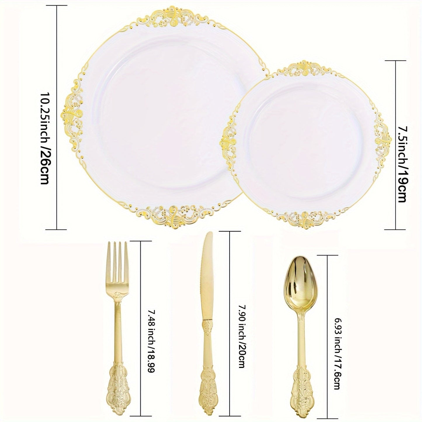 Elegant Gold Rim Plastic Dinnerware Set  50pcs Reusable
