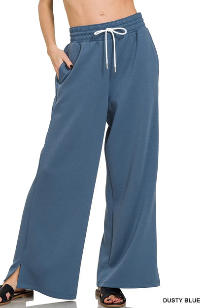 Zenana Scuba Drawstring Pants in Dusty Blue