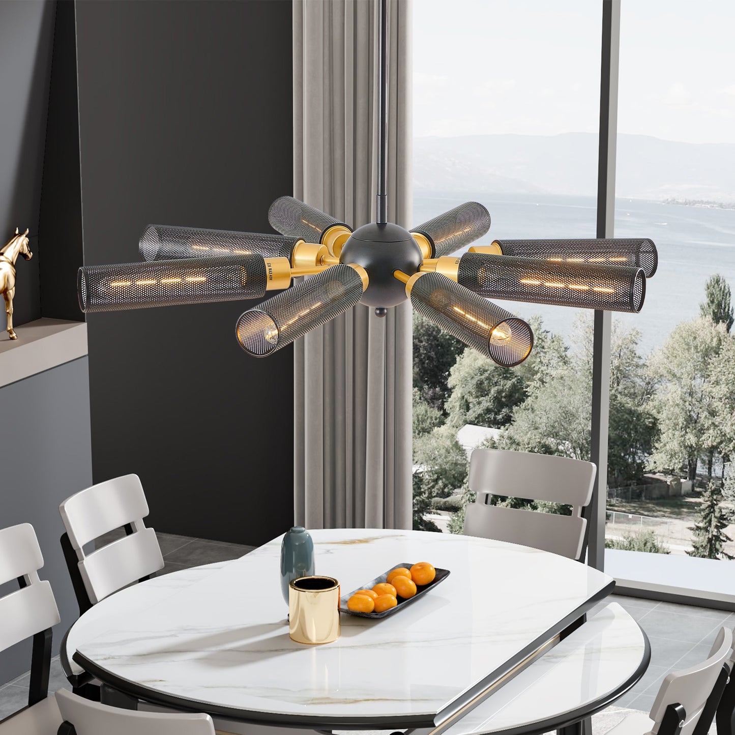 Modern Industrial Sputnik Chandelier, 8-Light Black and Gold Metal | Kitchen [Metal] | Kitchen + Metal