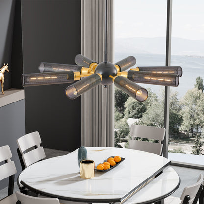 Modern Industrial Sputnik Chandelier, 8-Light Black and Gold Metal | Kitchen [Metal] | Kitchen + Metal