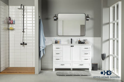 Paloma 48" White Bathroom Vanity with Quartz Top & Black Hardware