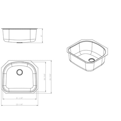 23-1/4" L x 20-7/8" W x 9" D Undermount 18 Gauge Stainless Steel Single Bowl Sink