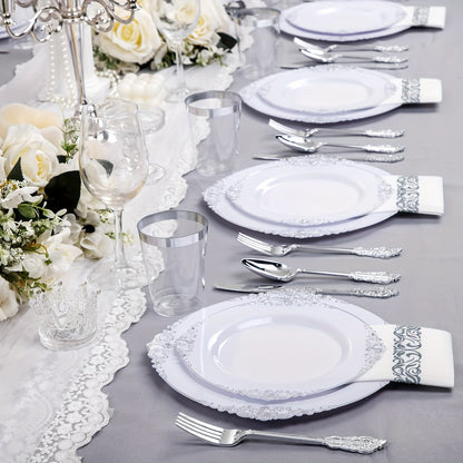 Elegant Gold Rim Plastic Dinnerware Set  50pcs Reusable