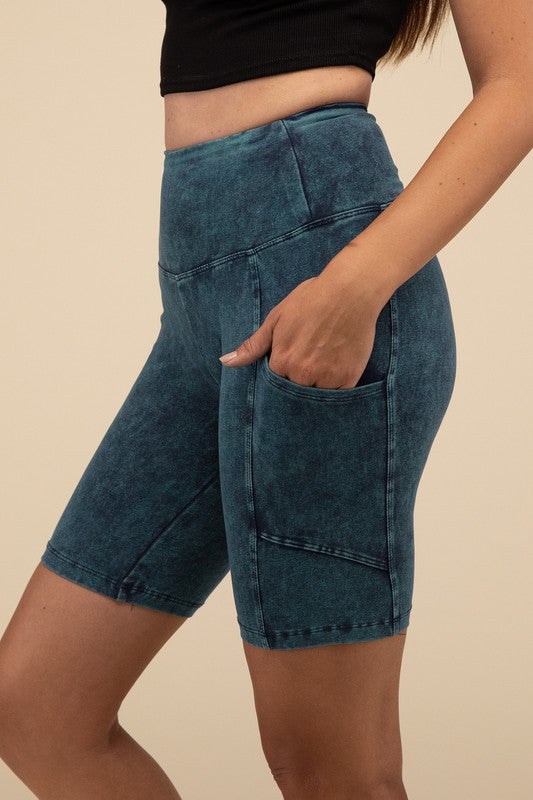 ZENANA Mineral Wash Wide Waistband Pocket Leggings
