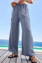 Dark Grey Drawstring Smocked Waist Wide Leg Utility Trousers