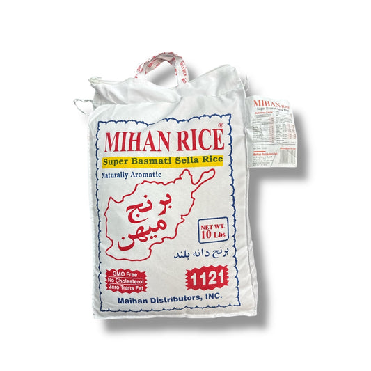MIHAN Premium Afghan Rice - Extra Long Grain, GMO Free, 10 lb Bag for Fluffy Dishes