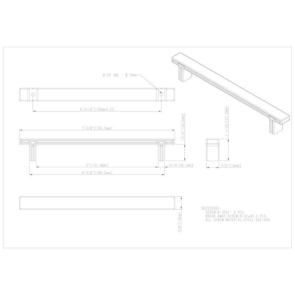 3" Center-to-Center Satin Nickel Square Anwick Cabinet Pull