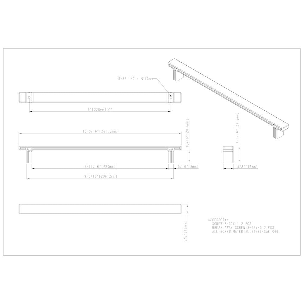 3" Center-to-Center Satin Nickel Square Anwick Cabinet Pull