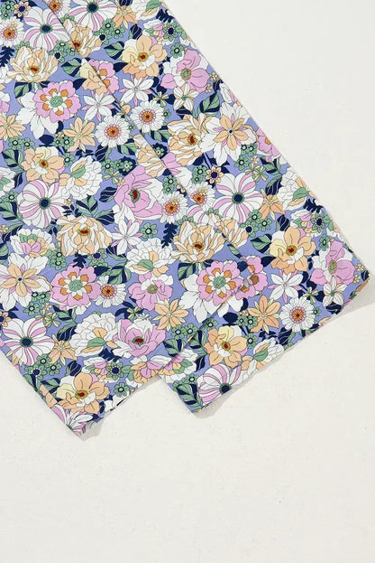 Purple Floral Square Neckline Stretch High Waist Jumpsuit