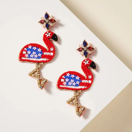 USA Flamingo Seed Beaded Earrings