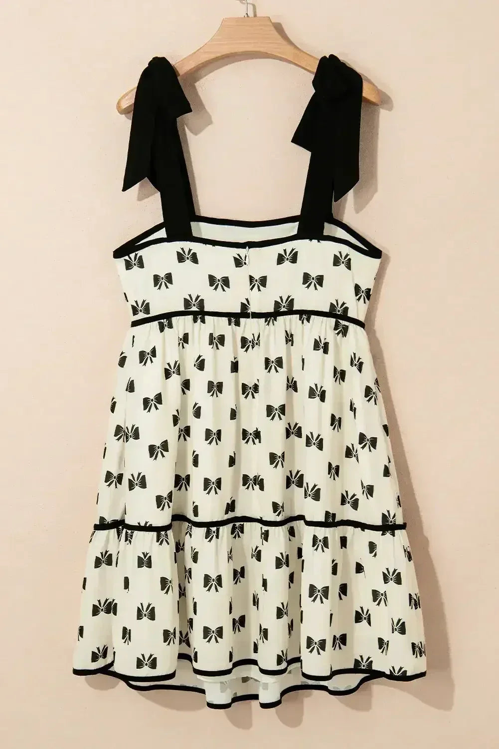 White Bow Contrast Trim Knotted Shoulder Mini Dress