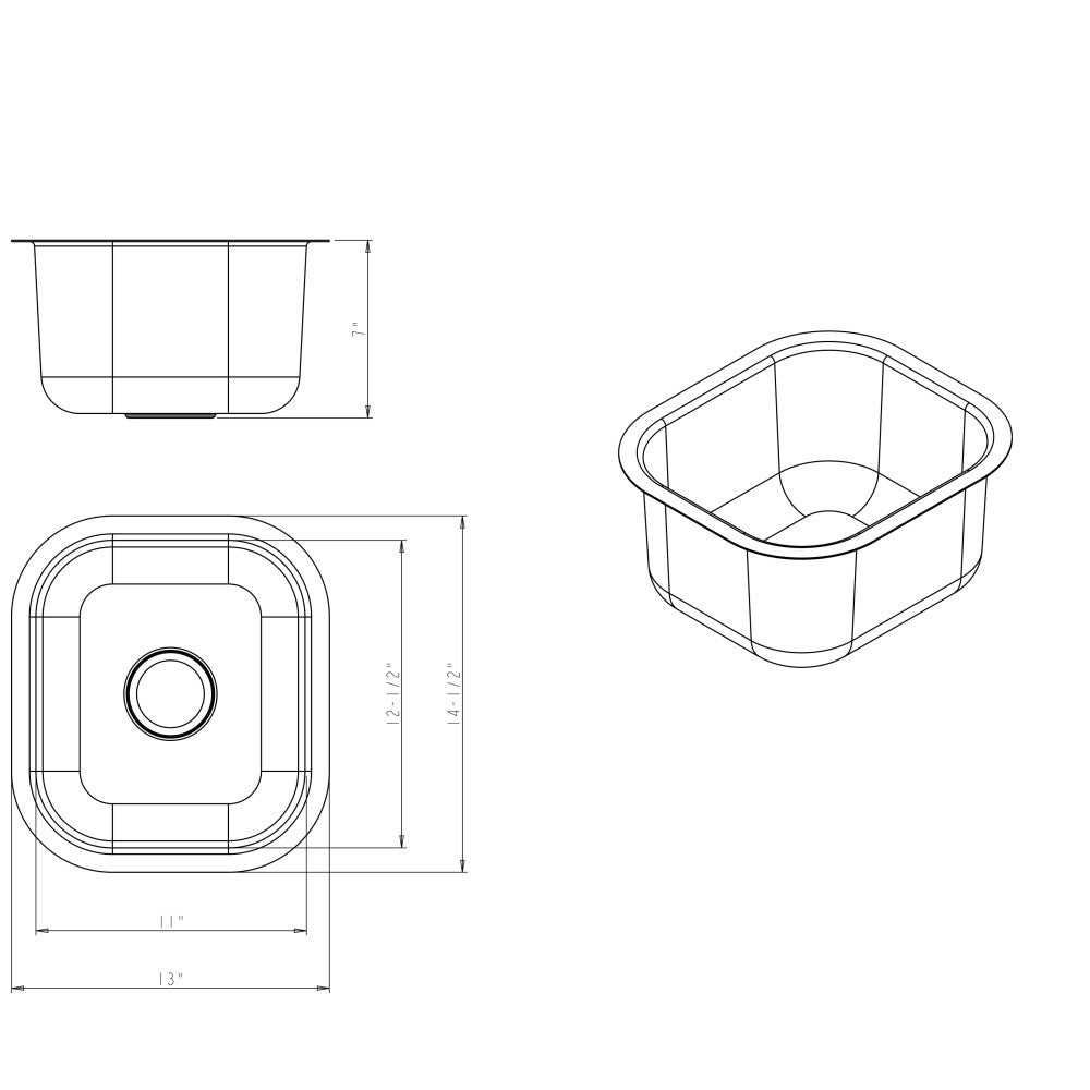 13" L x 14-1/2" W x 7" D Undermount 18 Gauge Stainless Steel Single Bowl Sink
