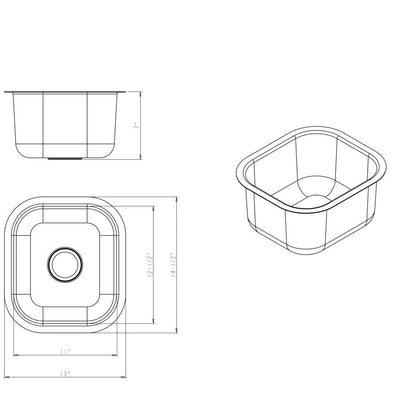 13" L x 14-1/2" W x 7" D Undermount 18 Gauge Stainless Steel Single Bowl Sink