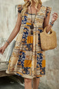 Multicolour Boho Floral Pleated Sleeveless Mini Dress